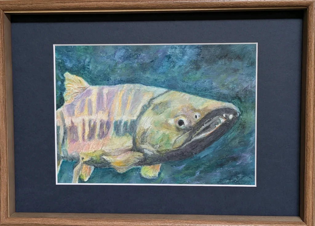 色鮮やかな鮭 絵画